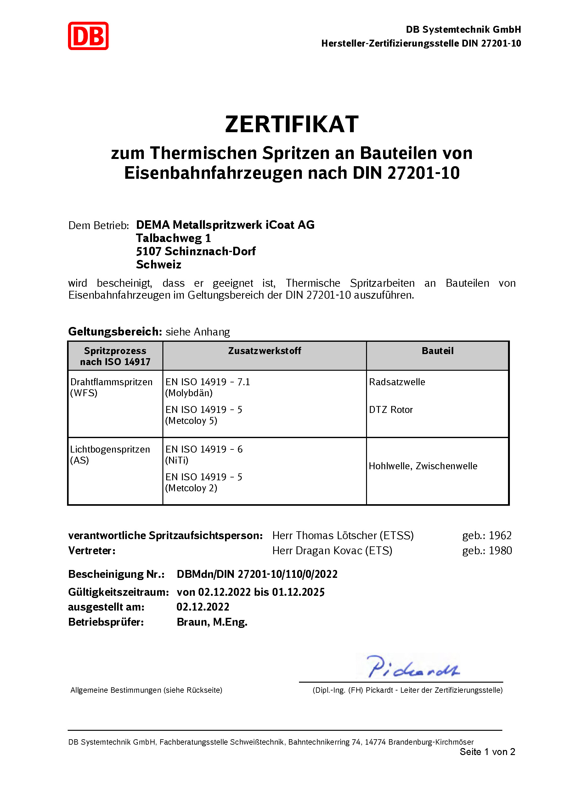 Zertifikat DIN27201-10